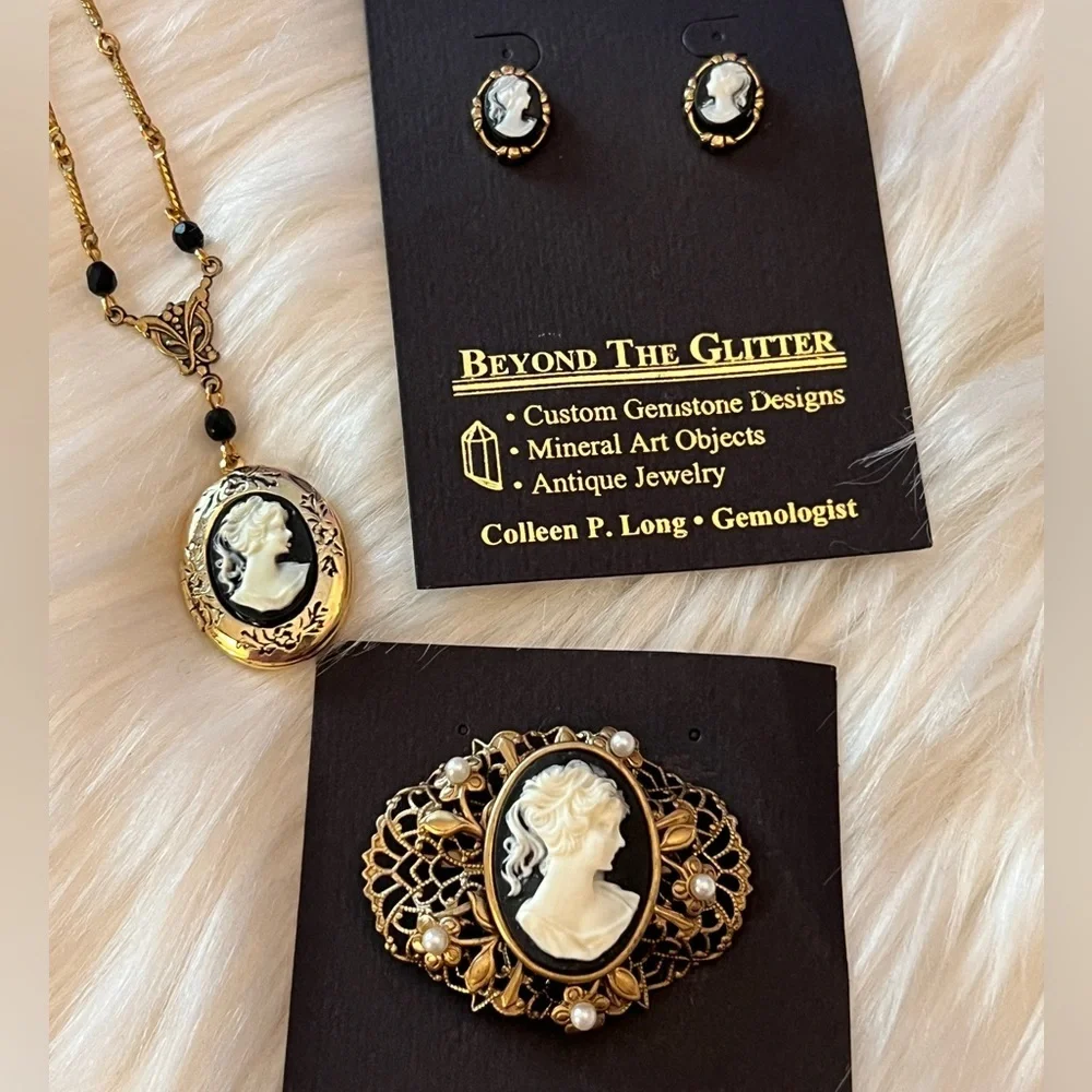 Elegant Gold and Black Cameo Earrings